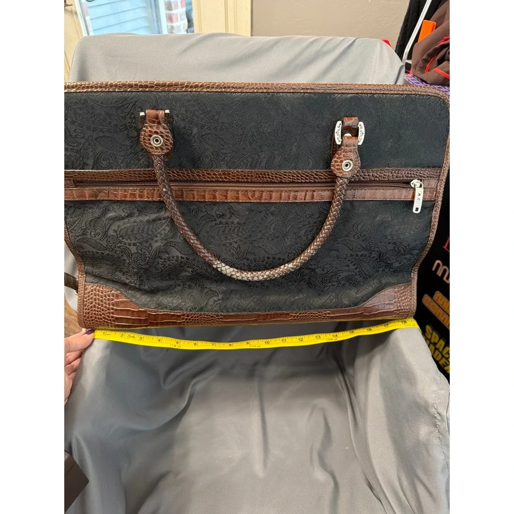 Brighton Laptop Bag Brown Croc Embossed Black Paisley Heart Work Tote Large